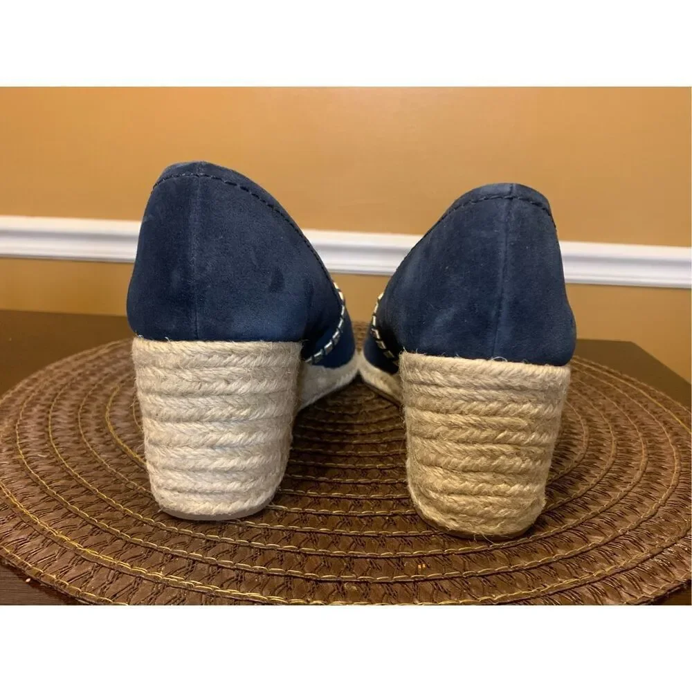 Jack Rogers Palmer Espadrille Shoes Wedge Heel Midnight Blue Suede Sz 7